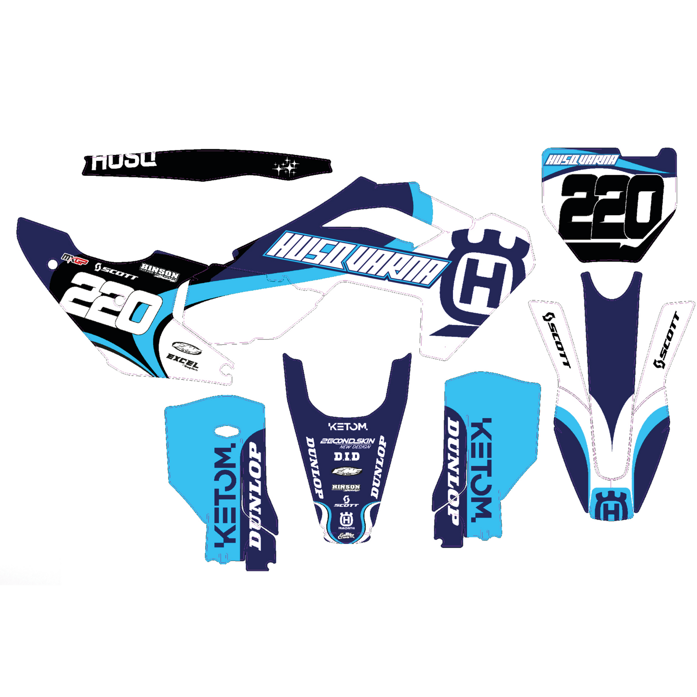 KIT DECO HUSQVARNA 4 BLEU CIEL BLANC