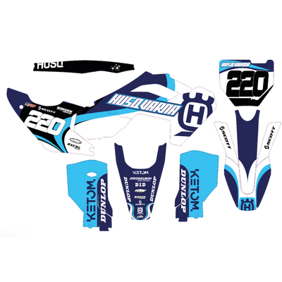 KIT DECO HUSQVARNA 4 BLEU CIEL BLANC